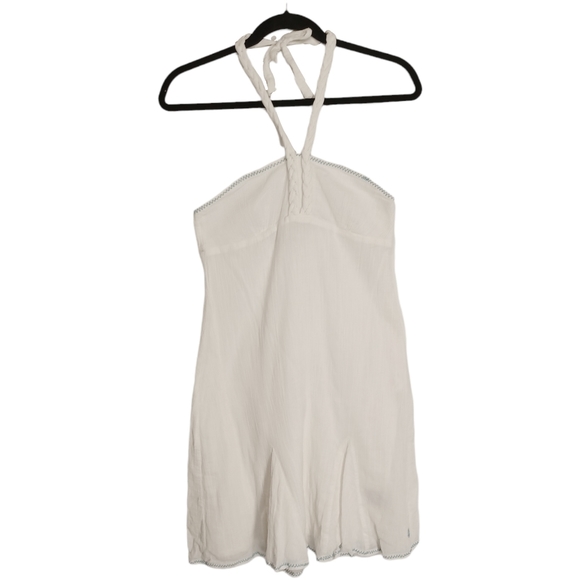 VOLCOM White Crepe Blue Embroidered Halter Neck Sleeveless Dress Medium - Picture 10 of 10